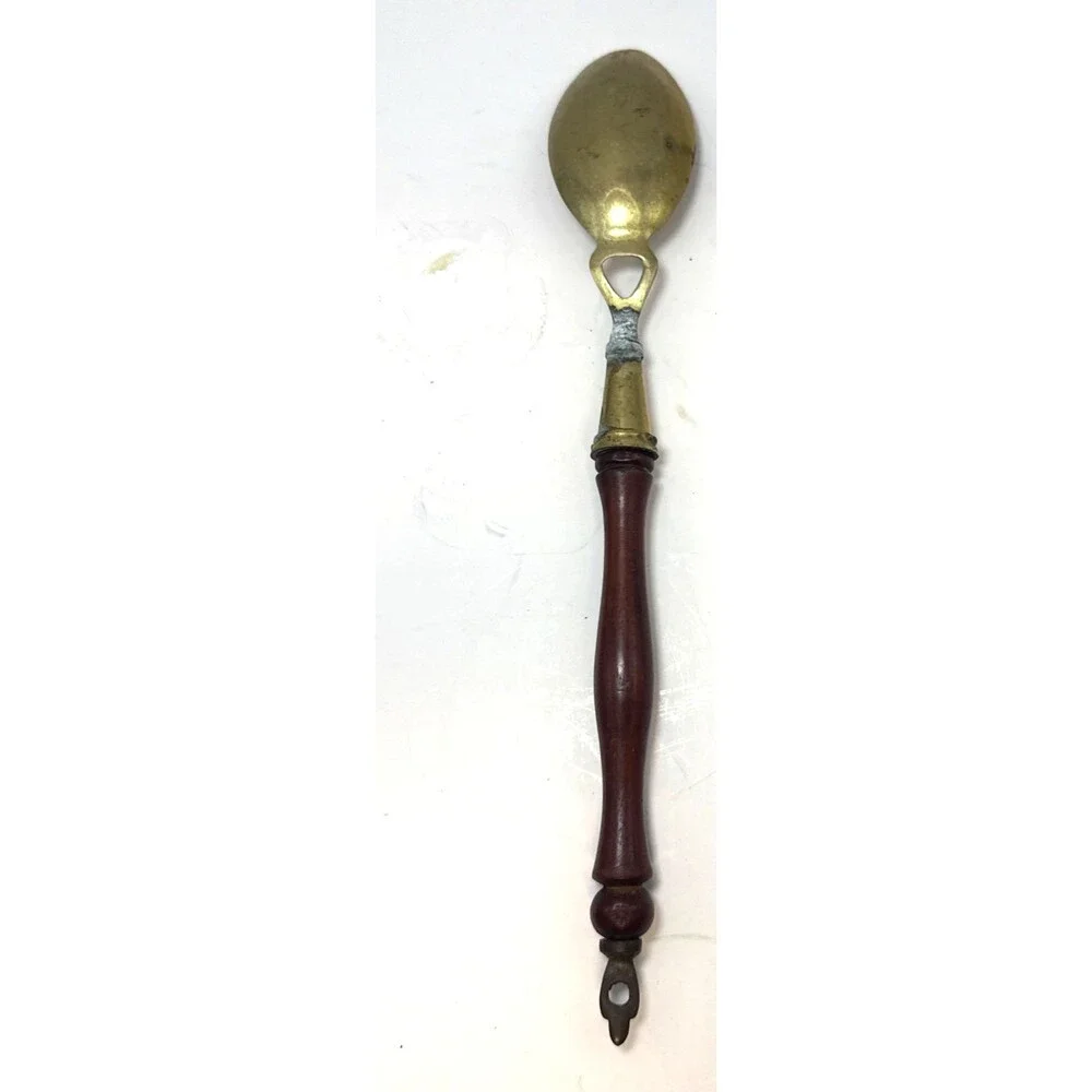 Antique Brass and Wooden 4 piece Kitchen Accessory Utensils Tools Set